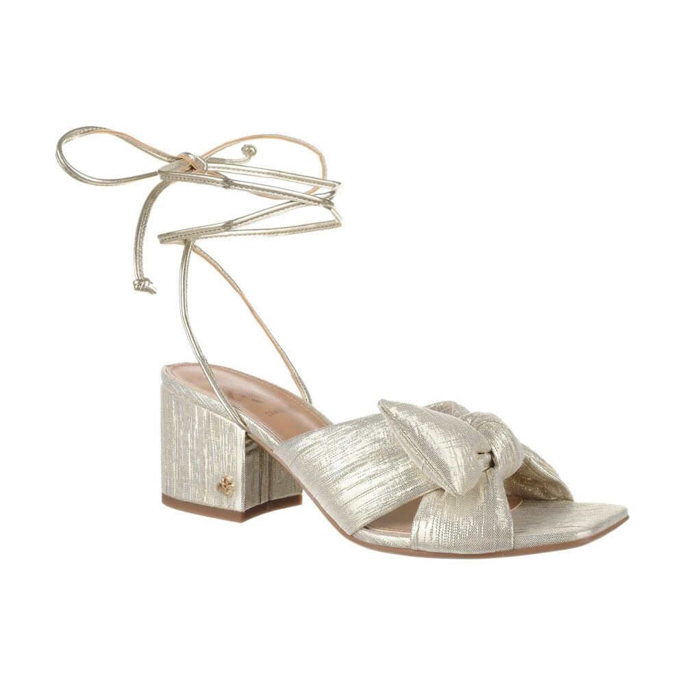 NEW Sam and Libby Klara gold bow ankle strap block heel sandals sz 6